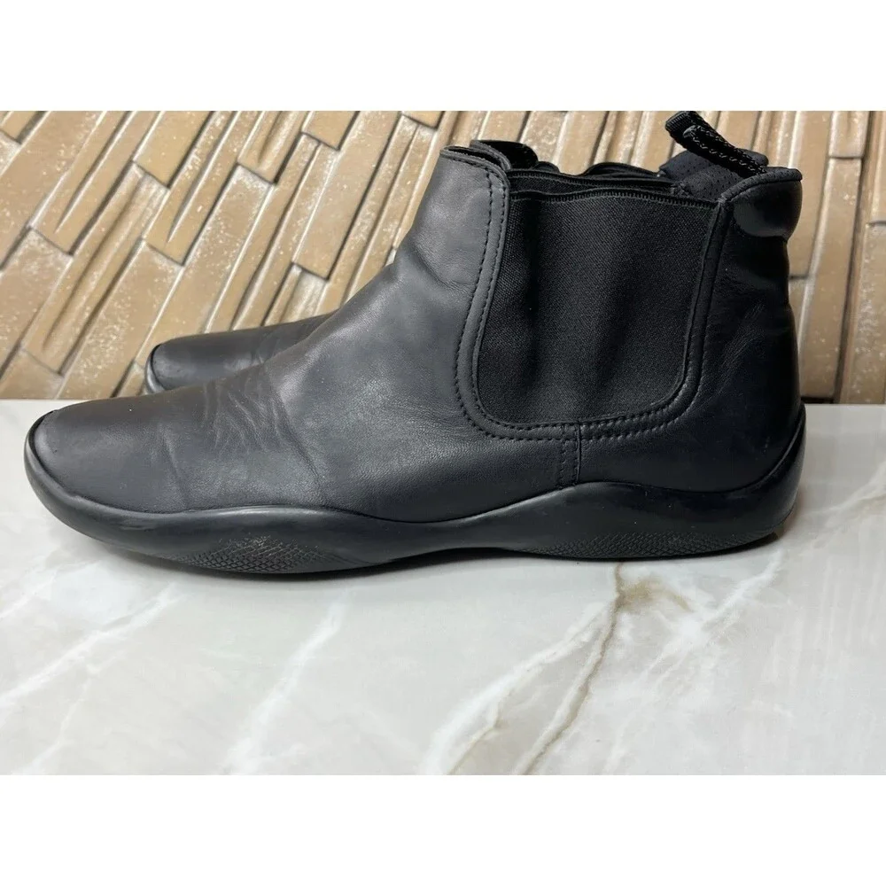 Vtg Prada Men Sport Chelsea Boots 0828 Gore Black Leather Sz Uk 7.5 Us 8.5 Shoes